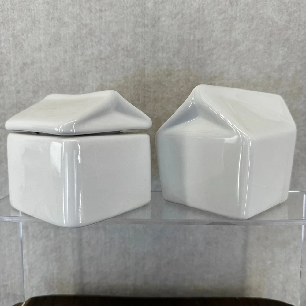 White Ceramic Milk Carton Sugar and Cream Set Modern Farmhouse Decor